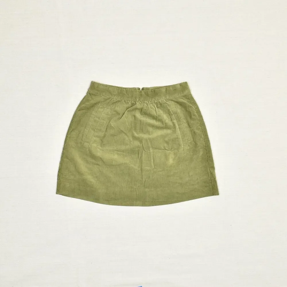 J. Crew Women A Line Short Skirt Corduroy Zip Solid Cotton Green Size 0
